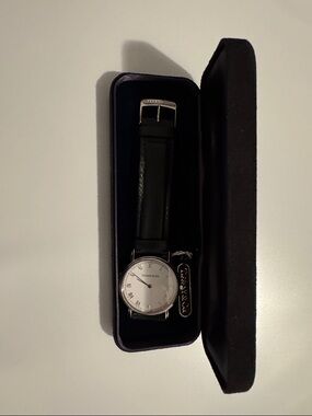 Tiffany & Co. Silver Dial Watch with Black Leather Strap